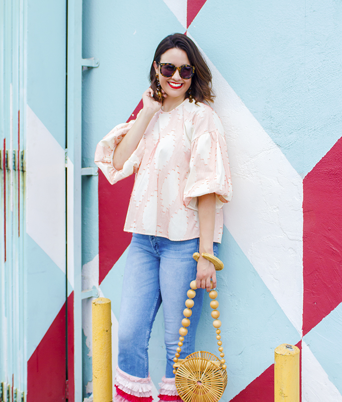 Hunter Bell Flow Top in Coral with McGuire Cha Cha Jean